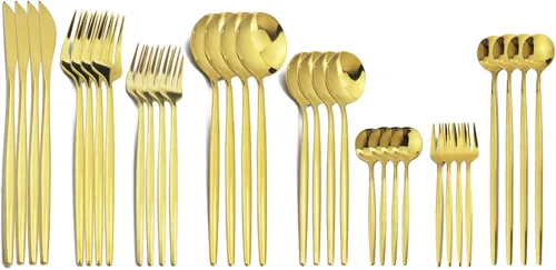 Miniatura 14 de JASHII Juego de cubiertos de 32 piezas con tenedor para tartas, mango largo, cubiertos de acero inoxidable para 4 juegos de vajilla de comer, aptos