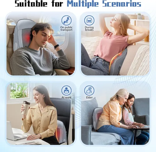 Miniatura 8 de Masajeador de espalda y cuello recargable con calor, almohada de masaje 4D de tejido profundo para aliviar el dolor, masajeador eléctrico