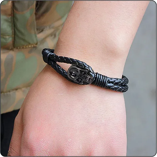 Miniatura 6 de Pulsera de cuero de calavera de aleación punk rock, 7.5 pulgadas