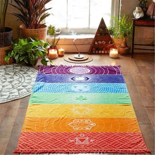 Miniatura 6 de Tapete de yoga para meditación de chakras, 2 piezas, protector solar, chal espiritual de reiki, chakras, decoración de pared, estilo bohemio