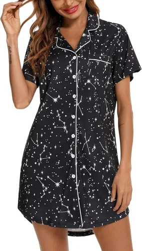 Miniatura 2 de Camisones para mujer, suave, con botones, de manga largacorta, para dormir, tallas S-XXL