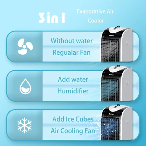 Miniatura 2 de COSTWAY Enfriador de aire evaporativo, ventilador de refrigeración 3 en 1 con 2 cajas de cristal de hielo, 3 modos, tanque de agua de 3 velocidades