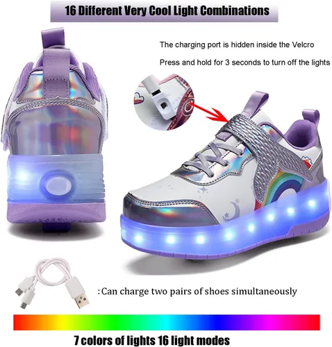 Miniatura 18 de Tenis con ruedas para niños y niñas, tenis deportivos recargables con luz LED para principiantes, el mejor regalo