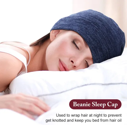 Miniatura 21 de 4 Pieces Satin Lined Beanie Cap Satin Sleep Lined Hat Slouchy Beanie Hat Night Silk Hair Cap for Women Men