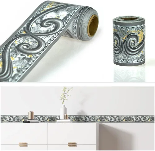 Miniatura 8 de Papel tapiz autoadhesivo para despegar y pegar, diseño abstracto moderno, marrón/blanco, extraíble, para pared, borde decorativo para techo
