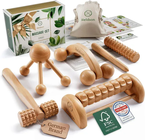 WAUSTOMAY Juego de 6 masajes de madera (incluye instrucciones (idioma español no garantizado) y tarjetas de doble cara con bolsa de algodón