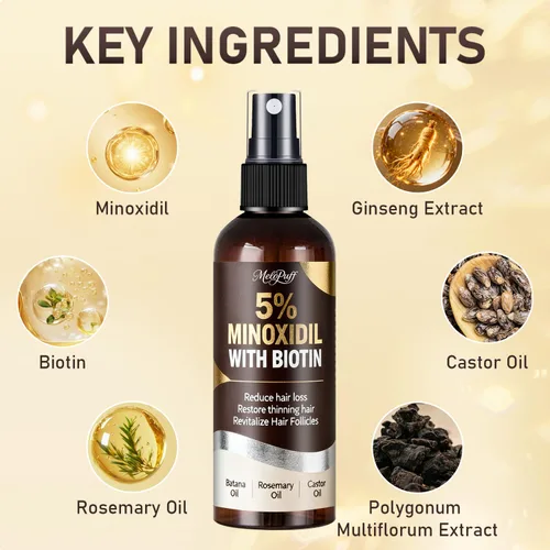 Miniatura 7 de 5% de minoxidil para hombres y mujeres, suero de biotina para crecimiento del cabello y crecimiento de barba con extracto de romero y batana
