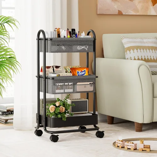 Miniatura 4 de Modanais Carrito organizador de pañales para bebé, carrito de almacenamiento rodante de 3 niveles con ruedas, artículos esenciales para bebé