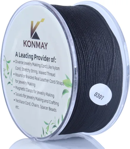 KONMAY Pulsera de nailon negro de 0.031 in con dispensador, cordón de satén de nailon trenzado de 130 yardas para fabricación de joyas, cuentas,