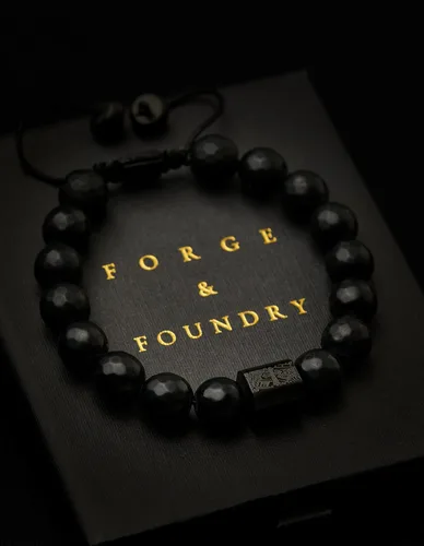 Miniatura 2 de Forge & Foundry Pulsera de cuentas para hombre, ajuste totalmente ajustable, ónix negro, hematita plateada, jaspe, joyería refinada hecha a mano