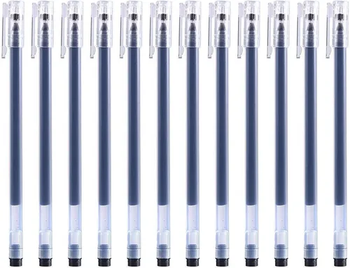 Gullor Bolígrafo de tinta de gel delgado, punta fina, tinta de secado rápido, suministros de papelería escolar de oficina, tinta negra, 12 unidades
