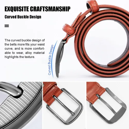 Miniatura 3 de FIORETTO Cinturones de cuero genuino para hombre, cinturones de vestir de doble costura, diseños clásicos y modernos para trabajo, negocios y casual