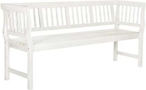 SAFAVIEH Colección de muebles de patio al aire libre - Banco de madera de acacia envejecida blanca antigua con detalles plateados, asientos clásicos
