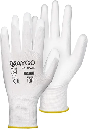 Miniatura 32 de KAYGO KG11PB - Guantes de seguridad con revestimiento delgado de poliuretano, tejido sin costuras, agarre suave en palma y dedos, para trabajo Verde