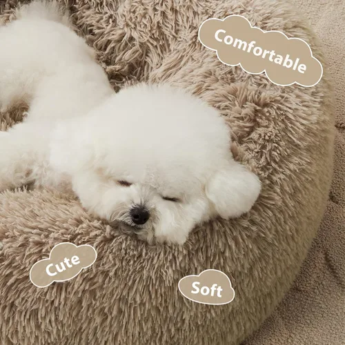 Miniatura 3 de WNPETHOME Cama calmante para perros y gatos, cama pequeña para perros con diseño de dona, de piel sintética, antiansiedad, mullida para mascotas
