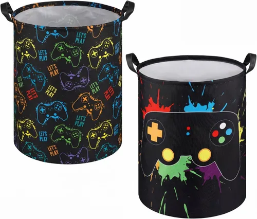 Miniatura 7 de Zhehao 2 Piezas Cesta de Ropa Sucia Gamer para Niños Cesta de Ropa Sucia para Niños Decoración de Habitación Gamer Cesta de Almacenamiento Gaming