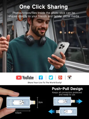 Miniatura 6 de Memoria Stick de 512 GB para iPhone Flash Drive, almacenamiento de teléfono para fotos y videos, copia de seguridad de archivos, compatible con Azul