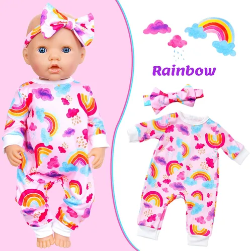 Miniatura 9 de Ecore Fun 5 juegos de ropa de muñeca y diademas – Accesorios para muñecas de 14 a 16 pulgadas, total 10 piezas – Mono con bonito patrón para muñecas