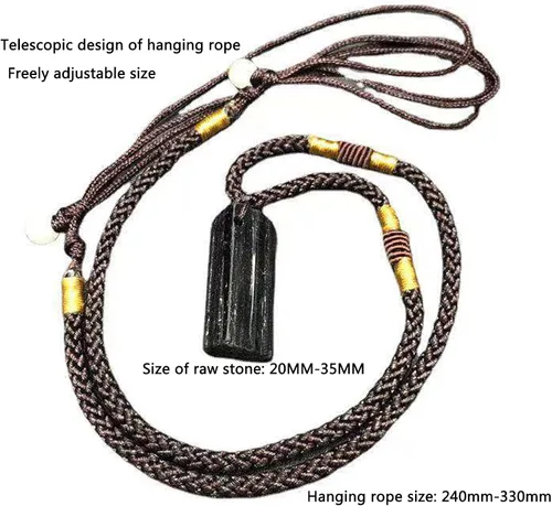 Miniatura 2 de HEFFY Black Raw Tourmaline Crystal Stone Necklace Pendant Amulet Pillar Pendant+Triple Protection Bracelet Hematite Obsidian Tiger Eye Bracelets for