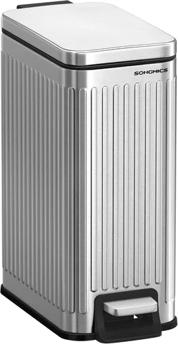 Miniatura 16 de SONGMICS Basurero de baño, 1.3 galones (5 L) pequeño con tapa, delgado para espacios pequeños, cubo de basura de acero inoxidable, cierre suave