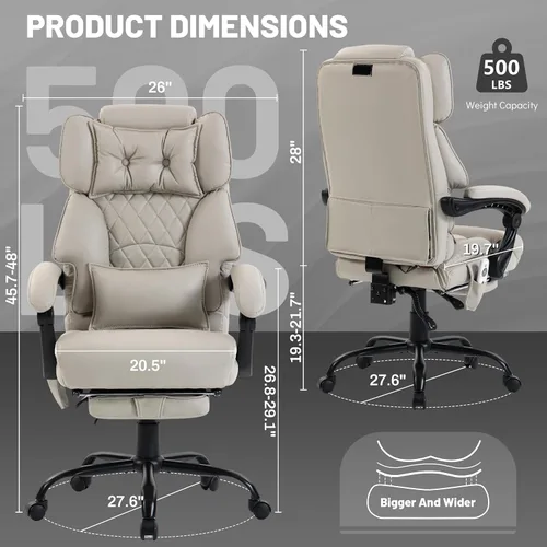 Miniatura 3 de Massage Office Chair with Foot Rest,6 Points Vibration & Heat Executive Office Chairs for Heavy People,500LBS Big and Tall Office Chair,Ergonomic