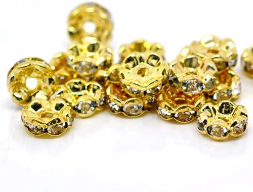 Miniatura 19 de RUBYCA 100 unidades de cuentas espaciadoras redondas estilo Rondelle en tono dorado de 10 mm, cristal checo AB blanco