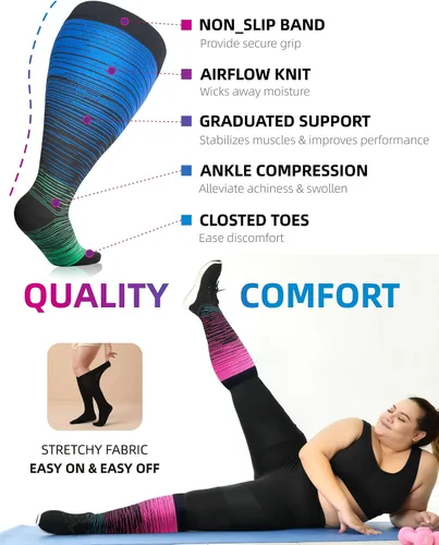 Miniatura 6 de RAYSHARP Paquete de 3 calcetines de compresión de talla grande para mujeres y hombres, medias altas hasta la rodilla de 20-30 mmHg para piernas