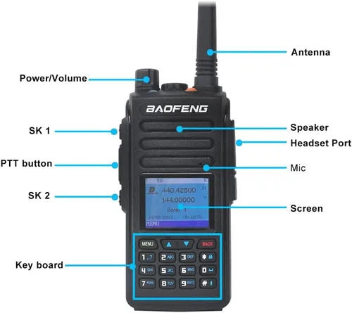 Miniatura 3 de Baofeng DM-1702 con GPS 5W Digital y Analógico Radio bidireccional Banda dual y modo dual DMR Walkie Talkie Ranura de tiempo dual Tier I y II DM1702
