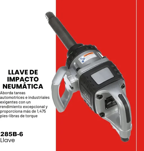 Miniatura 2 de Ingersoll Rand 285B-6 Llave de impacto neumática inalámbrica de 1 pulgada con yunque extendido de 6 pulgadas y 2 asas