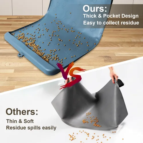 Miniatura 5 de Tapete para Comida de Perro - Tapete de Silicona para Perro para Comida y Agua - 36" x 24" Tapetes Grandes de Alimentación para Mascotas con Azul