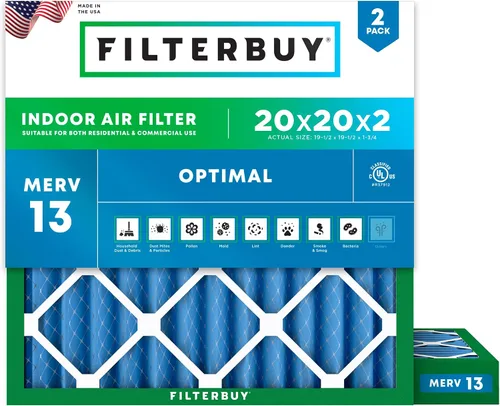 Miniatura 65 de Filterbuy Filtro de aire MERV 13 de 8 x 14 x 1 pulgadas, protección óptima contra el humo y la alergia (paquete de 2), filtros electrostáticos
