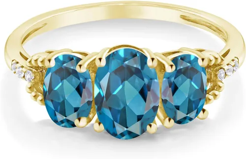 Miniatura 3 de Gem Stone King Anillo de compromiso de oro amarillo de 10 quilates con topacio azul Londres y diamantes 2.22 qttw Anillo de compromiso