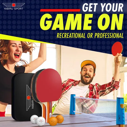 Miniatura 8 de NIBIRU SPORT Professional Ping Pong Paddle Sets - 2 Player or 4 Player Table Tennis Paddles, Retractable Net, Pingpong Balls and Carry Bag Storage