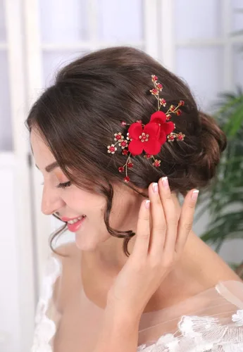Miniatura 2 de Pinza de pelo rojo para novia, peine floral para mujer, accesorios para el cabello de boda para novia, clip para el cabello para boda, fiesta