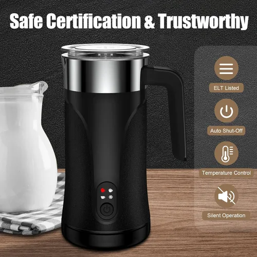 Miniatura 6 de Espumador de leche, espumador de leche 4 en 1 y vaporizador, máquina automática de espuma fría y caliente de 10.1 onzas líquidas, espumador de leche