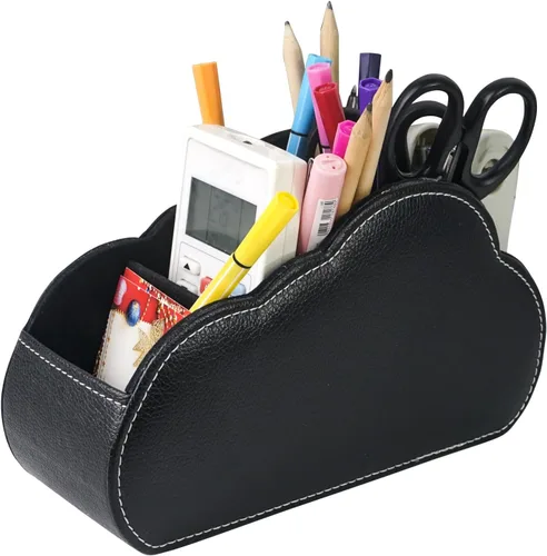 DreamsEden Organizador de escritorio de piel sintética, soporte de control remoto, caja de lápices, caja decorativa de almacenamiento de mesa para
