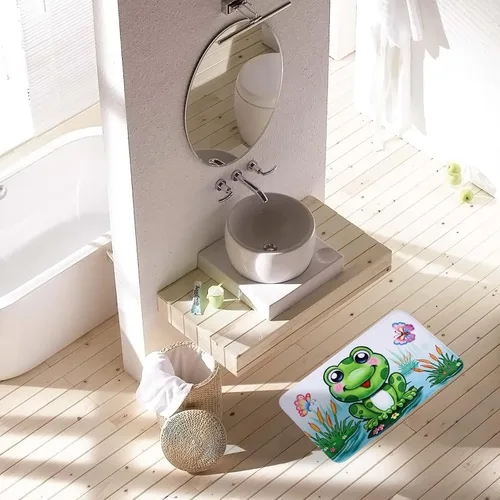 Miniatura 7 de Juego de 4 cortinas de ducha con diseño de rana divertida color verde con tapete de baño, diseño de rana en hojas, tapete de baño para niños, tapete