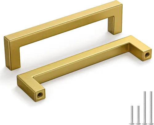 Miniatura 23 de Homdiy Manijas de gabinete de cocina de bronce cepillado de 6- 1/4 pulgadas, paquete de 30 tiradores de gabinete dorados, cuadrados, herrajes