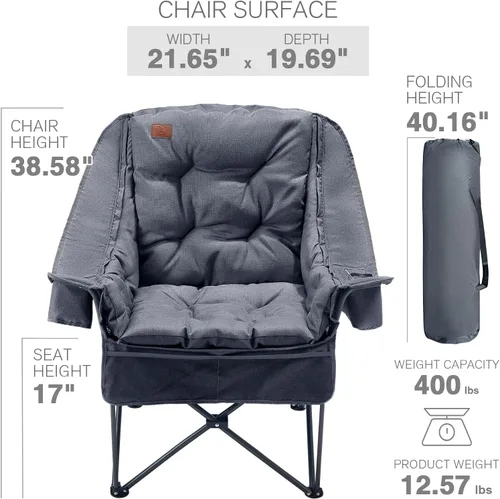 Miniatura 4 de EVER ADVANCED Silla de camping XL con cojín desmontable, silla de malla para adultos, plegable, de gran tamaño, resistente, con bolsillo de malla