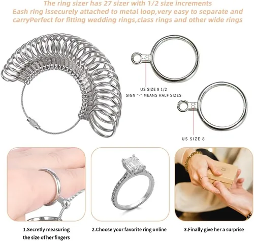 Miniatura 5 de Medidor de Talla de Anillo Herramienta de Medición Mandril de Anillo de Metal Medidor de Anillo y Medidor de Talla de Anillo para Mujeres y Hombres