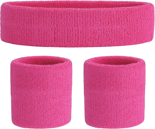 ONUPGO - Conjunto de diadema y muñequeras deportivas para el sudor, hechas de algodón con bucles, muñequeras, contra humedad