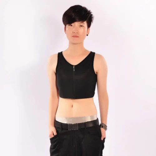 Miniatura 6 de BaronHong Mujeres Lesbianas Tomboy Zip Up Tank Top Chaleco Pecho Binder Vendaje más fuerte