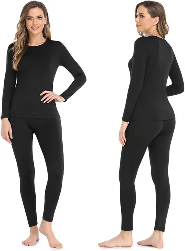 Miniatura 2 de WEERTI Ropa interior térmica larga de cabeza a pies para mujeres, con forro de vellón, capa base para climas fríos