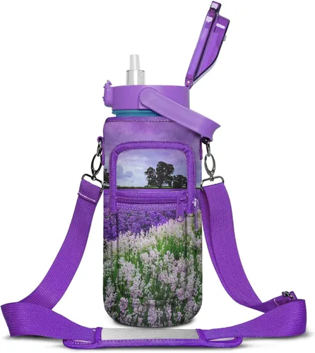 Miniatura 25 de Goth Moon Botella de agua de medio galón con funda - Botella de agua con tapa abatible sin BPA de 32 onzas - con marcador de tiempo, jarra de agua a