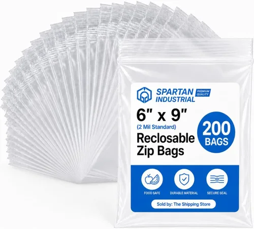 Spartan Industrial - Bolsas de plástico de polietileno transparente recerrable de 6" x 9" (200 unidades) de un cuarto de galón con cremallera