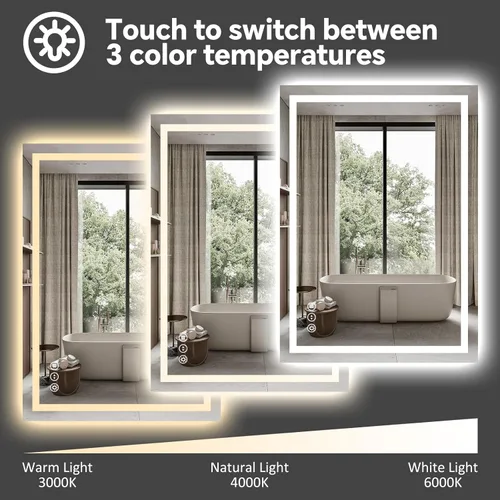 Miniatura 2 de Espejo de baño LED de 24 x 32 pulgadas, espejo de baño antivaho con luces, espejos de tocador iluminados montados en la pared, regulable