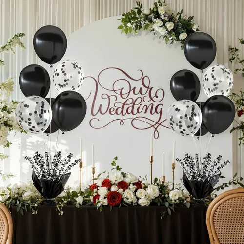 Miniatura 3 de 2 Juego de Globos de Mesa Negros con Spray de Aluminio para Centro de Mesa con Globos Negros y de Confeti, Kit de Soporte para Decoración de Mesa