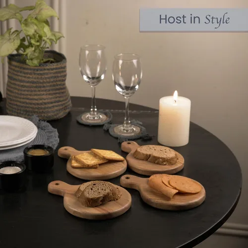 Miniatura 3 de The Fine Living Co. Juego de 4 platos pequeños para servir aperitivos, mini tablas redondas de embutidos, bandeja de madera pequeña de acacia, tabla