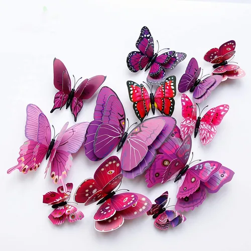 OPSEAM - Calcomanías 3D de mariposa, 24/48 unidades, para decoraciones de pared, fiestas, con imanes (morado, 24)