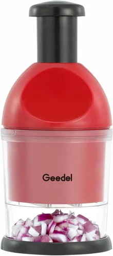 Geedel - Picador de alimentos, manual fácil de limpiar, picador de verduras de mano, apto para lavavajillas, picador de cebolla para verduras, Rojo